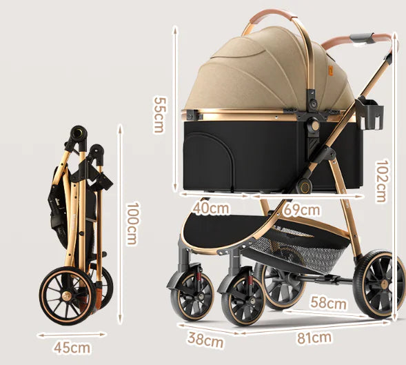 Luxury Medium Dog Pet Stroller - Folding Aluminum Frame