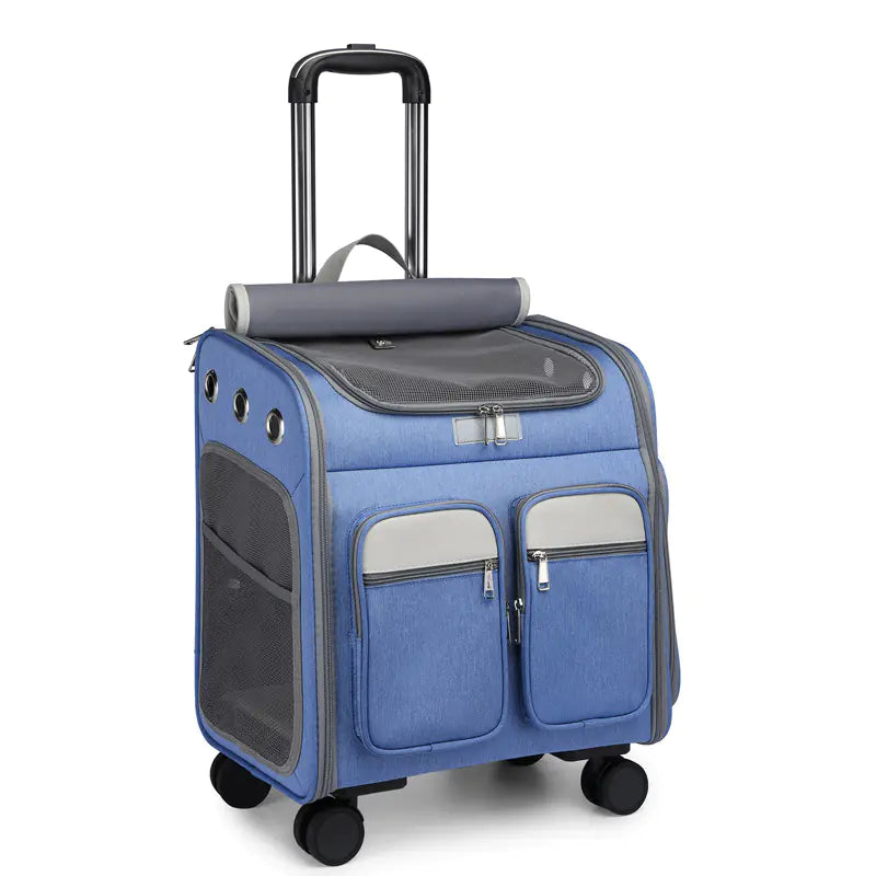 Large Capacity Foldable Pet Trolley Backpack with Wheels